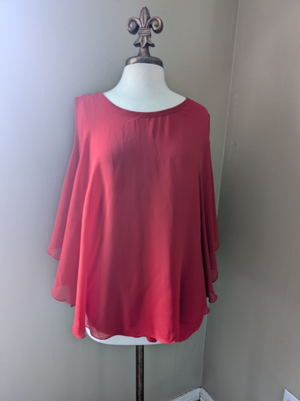 cha cha vente Red Layered Chiffon Poncho Blouse